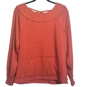 Buckle BKE Waffle Knit Top Women's Size Medium Oversized Loungewear Raw Seams